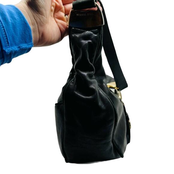 Michael Kors Black Soft Leather Morgan Hobo Gold Hardware Top Zip Bag - Picture 5 of 16